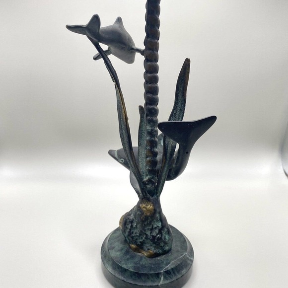 Vintage SPI Gallery San Pacific Bronze Patina Candle Holder Dolphins Sculpture - Picture 4 of 4